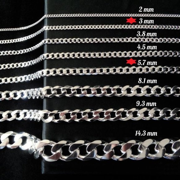 925 Sterling Silver Curb Chains, Set of 2 Layering Chains Stamped 925 ITALY - Picture 2 of 5